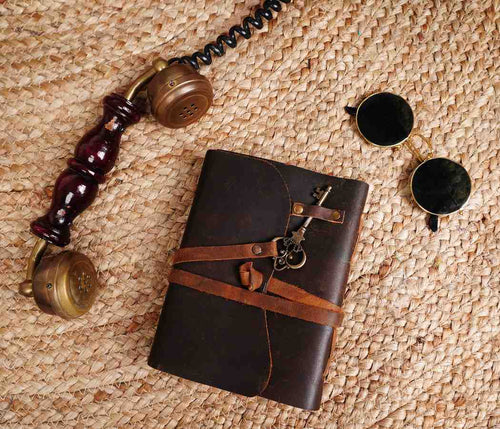 Leather Strap Lock Diary 7x5 Size Colour Paper 200 Brown Colour