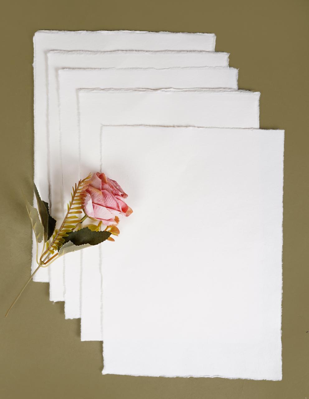 150 GSM / 25 Sheets - Rough/Textured Watercolor Drawing/Sketching Paper - 8"X6" - Handmade/Deckle Edge Paper Made from Virgin Egyptian Cotton -White