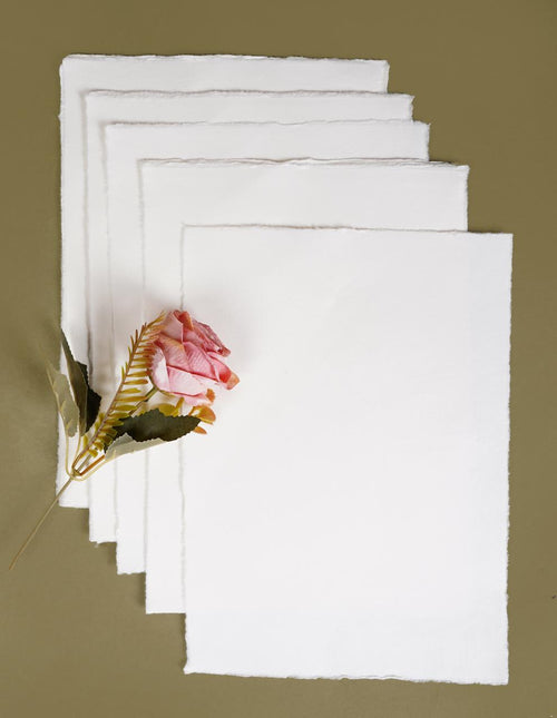 150 GSM / 25 Sheets - Rough/Textured Watercolor Drawing/Sketching Paper - 8"X6" - Handmade/Deckle Edge Paper Made from Virgin Egyptian Cotton -White