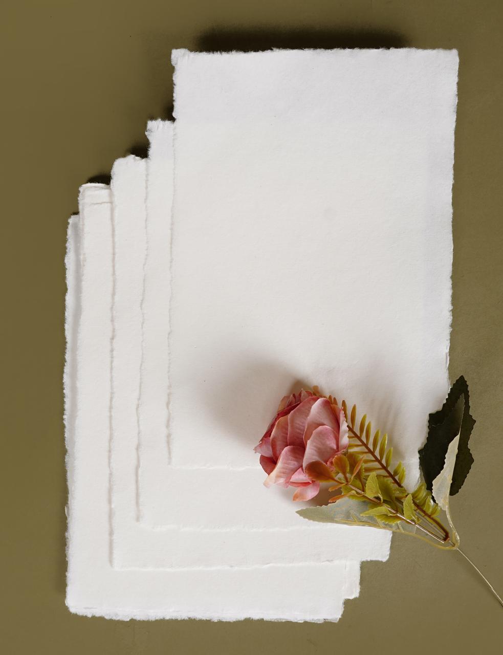 150 GSM / 25 Sheets - Rough/Textured Watercolor Drawing/Sketching Paper - 8"X6" - Handmade/Deckle Edge Paper Made from Virgin Egyptian Cotton -White